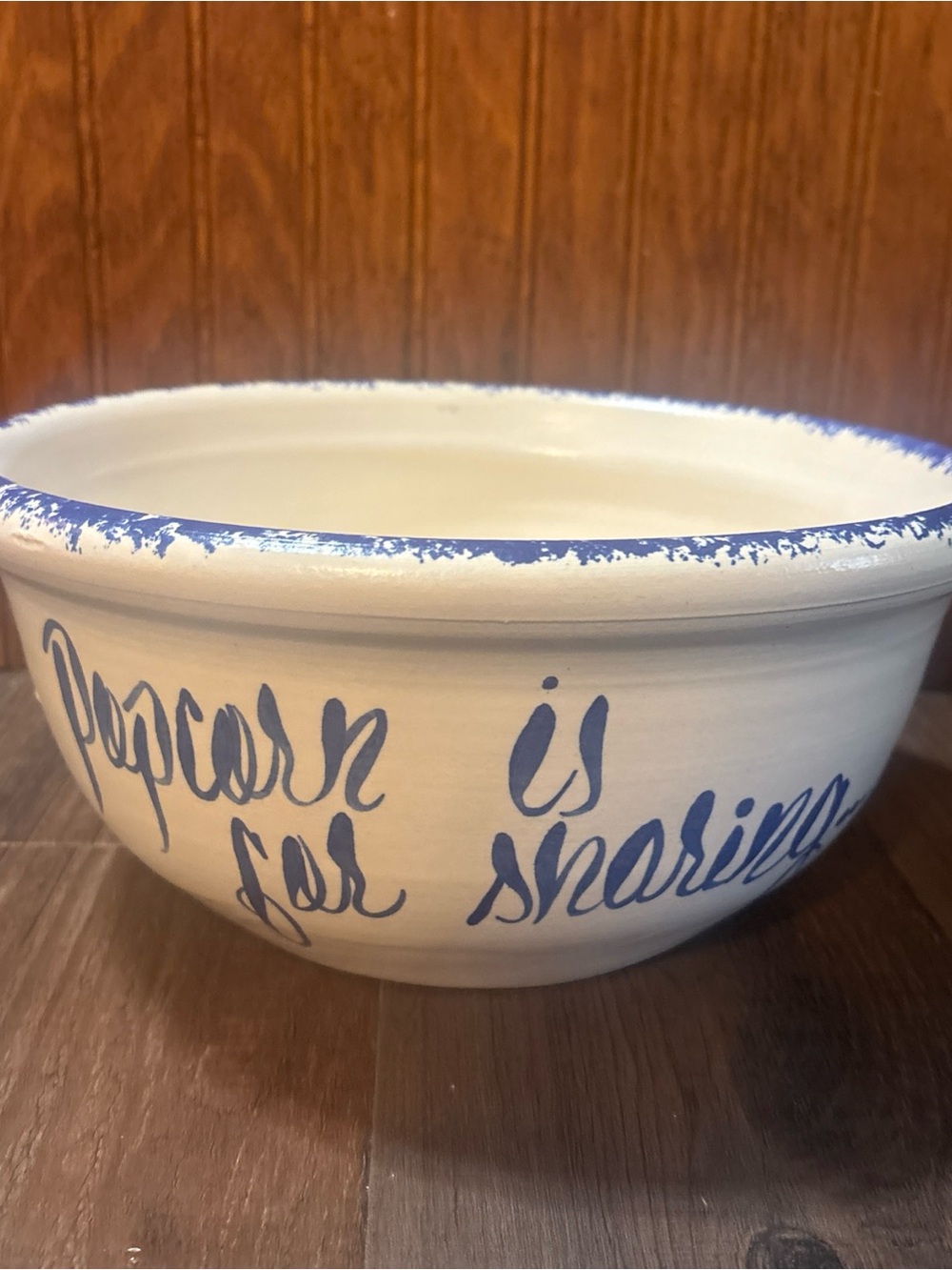 Hand-Painted Blue and White Ceramic Mixing Bowl - "Pepperon is for Sharing"
